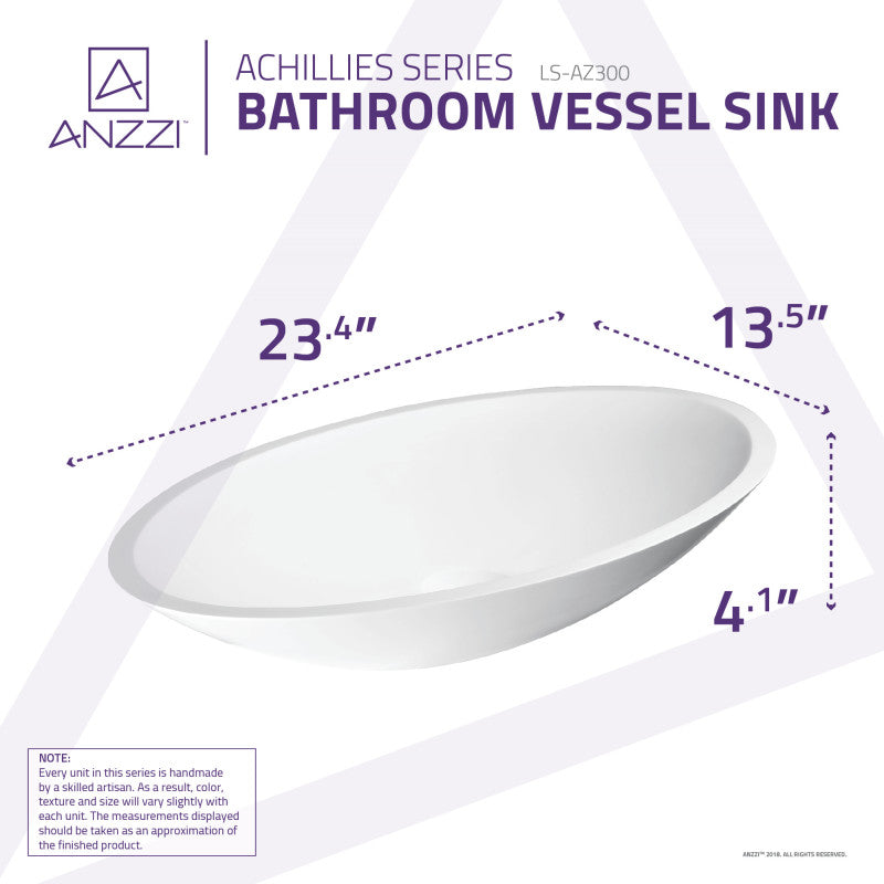 Achillies Solid Surface Vessel Sink in White
