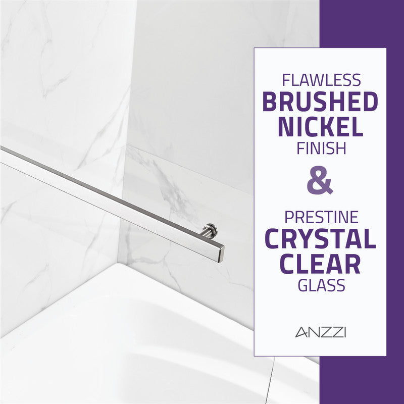 Anzzi 5 ft. Acrylic Right Drain Rectangle Tub in White With 34 in. x 58 in. Frameless Tub Door in Brushed Nickel