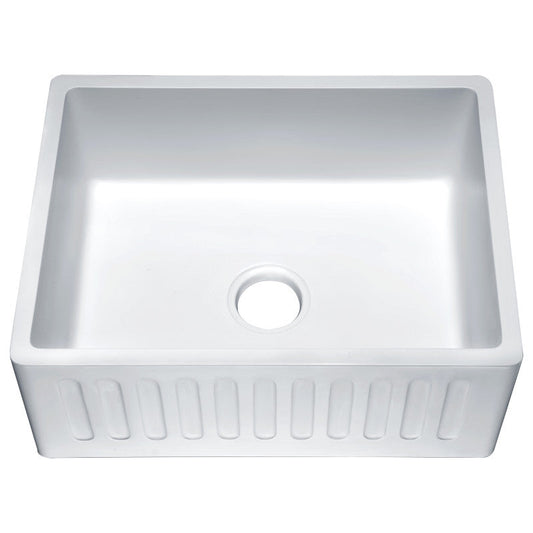 Roine Farmhouse Reversible Glossy Solid Surface 24 in. Single Basin Kitchen Sink in White