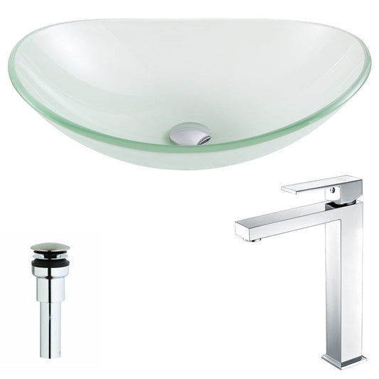 Forza Series Deco-Glass Vessel Sink in Lustrous Frosted with Enti Faucet in Chrome