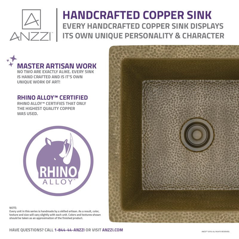 Erzurum Drop-in Handmade Copper 16 in. 0-Hole Single Bowl Kitchen Sink in Hammered Antique Copper