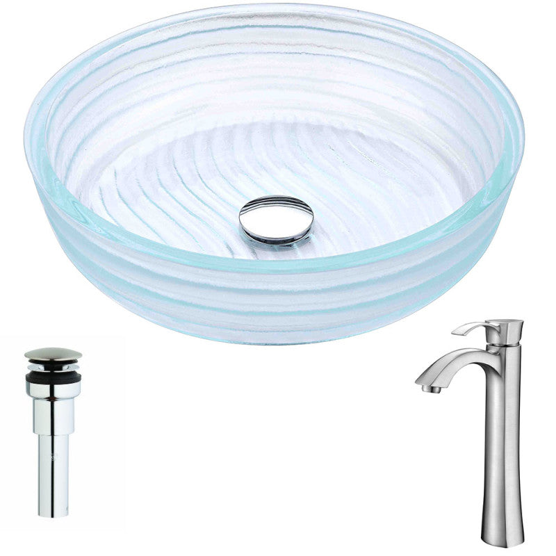 Canta Series Deco-Glass Vessel Sink in Lustrous Translucent Crystal with Harmony Faucet in Brushed Nickel