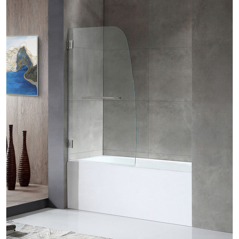 Anzzi 5 ft. Acrylic Left Drain Rectangle Tub in White With 34 in. by 58 in. Frameless Hinged Tub Door in Brushed Nickel