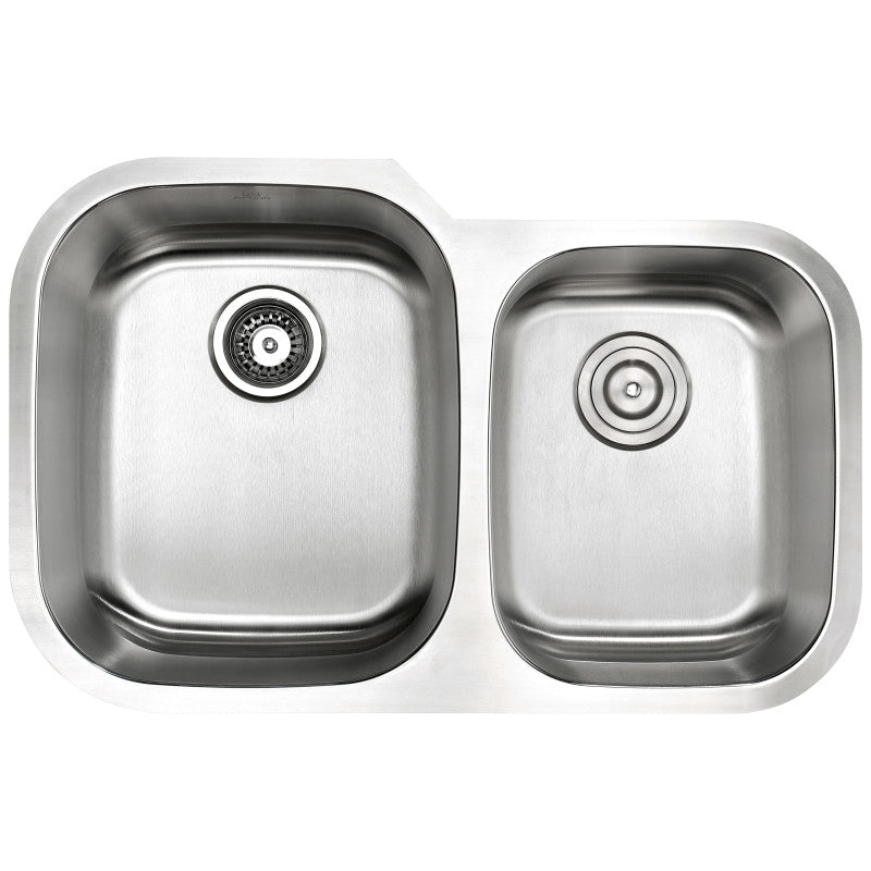 MOORE Undermount 32 in. Double Bowl Kitchen Sink with Soave Faucet in Brushed Nickel