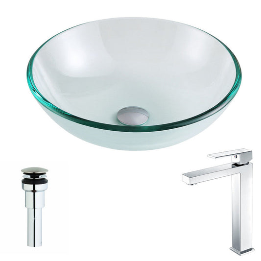 LSAZ087-096 - Etude Series Deco-Glass Vessel Sink in Lustrous Clear with Enti Faucet in Chrome