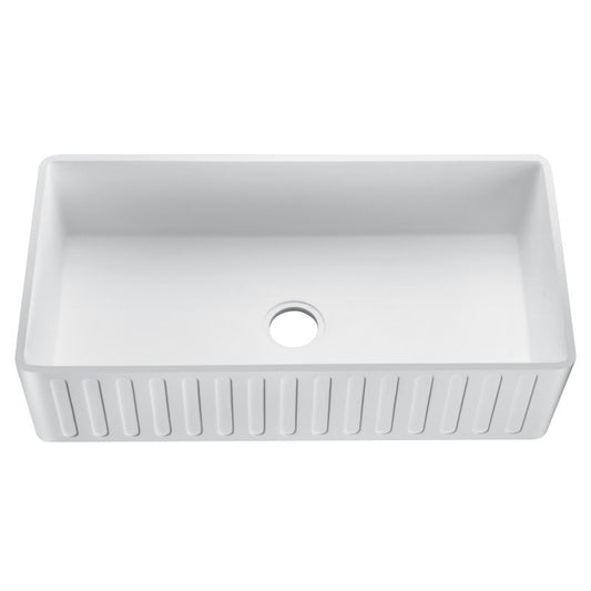 Roine Farmhouse Reversible Apron Front Solid Surface 33 in. Single Basin Kitchen Sink in White