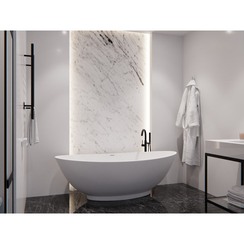Ala 6.2 ft. Solid Surface Center Drain Freestanding Bathtub in Matte White