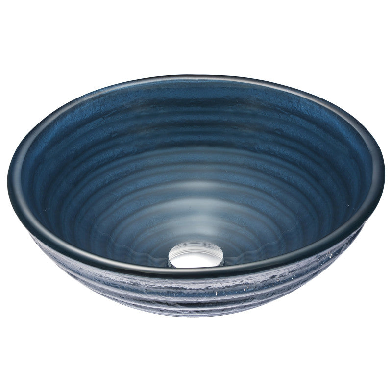 Tempo Series Deco-Glass Vessel Sink in Coiled Blue with Fann Faucet in Polished Chrome