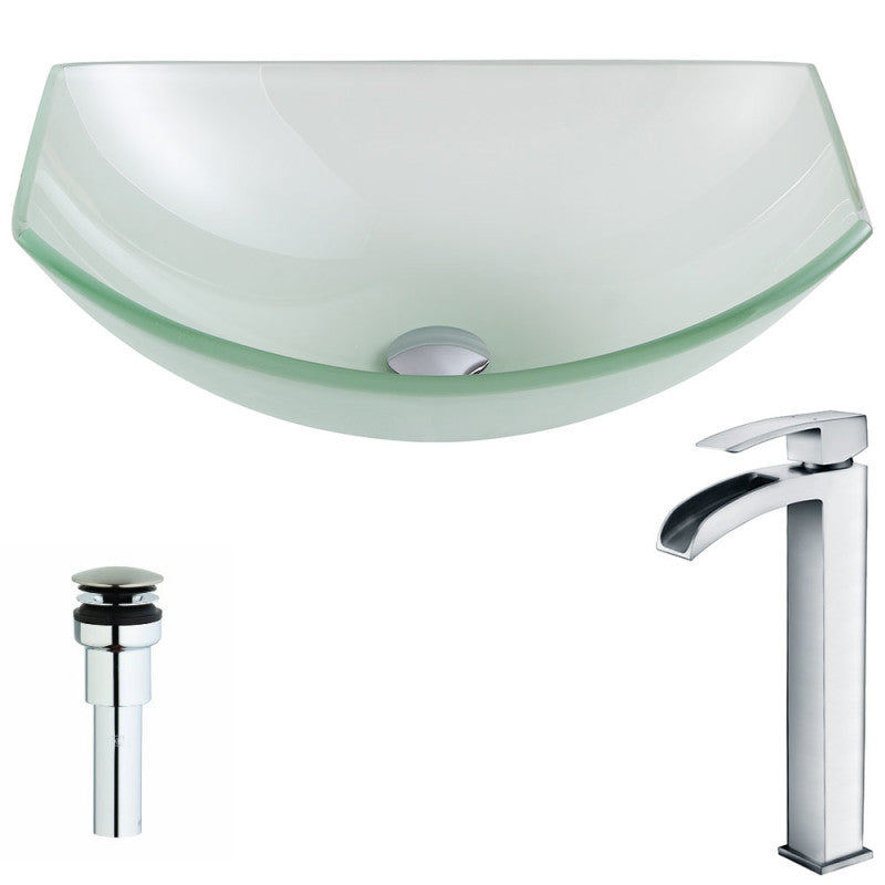 LSAZ085-097 - Pendant Series Deco-Glass Vessel Sink in Lustrous Frosted with Key Faucet in Polished Chrome