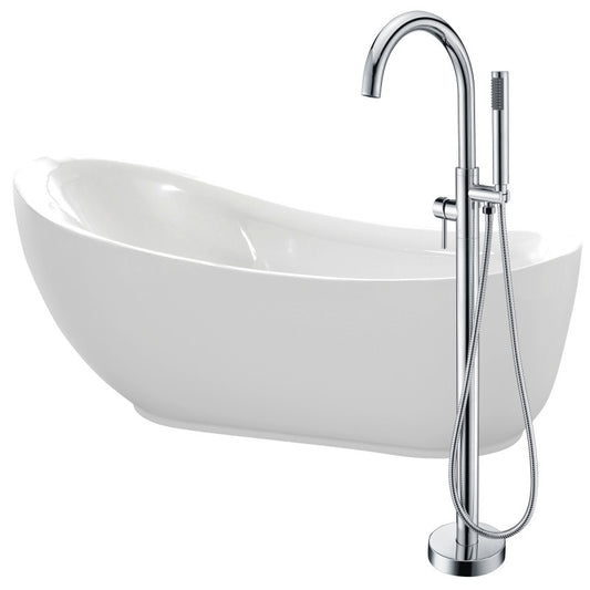 FTAZ090-0025C - Talyah 71 in. Acrylic Flatbottom Non-Whirlpool Bathtub in White with Kros Faucet in Polished Chrome