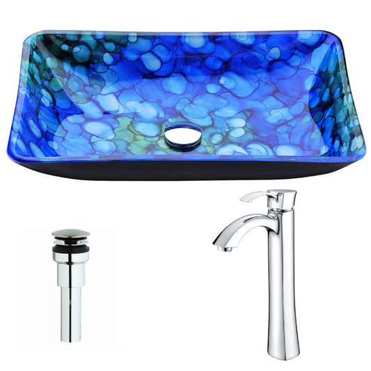 LSAZ040-095 - Voce Series Deco-Glass Vessel Sink in Lustrous Blue with Harmony Faucet in Chrome