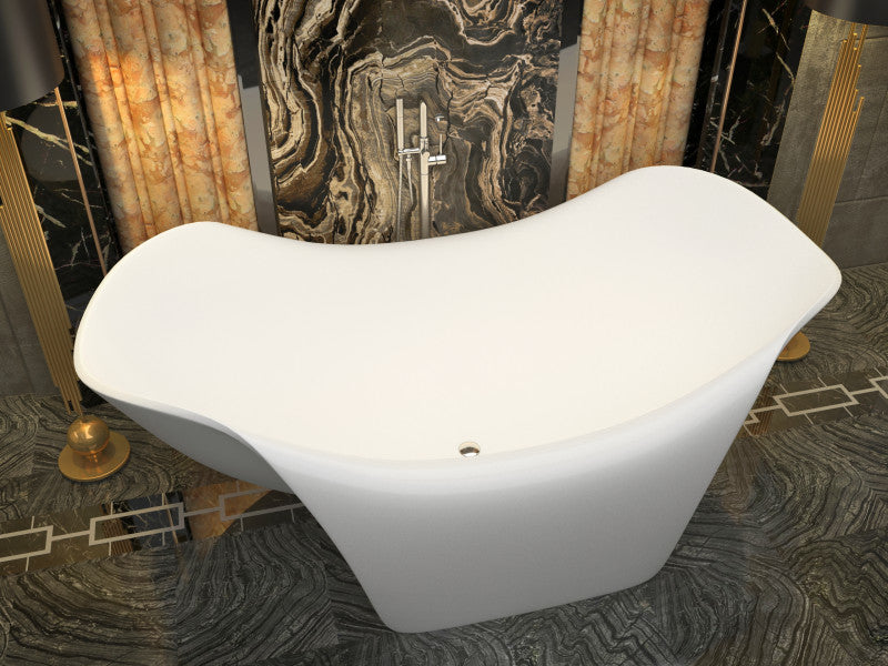 Kerife 6.5 ft. Solid Surface Center Drain Freestanding Bathtub in Matte White