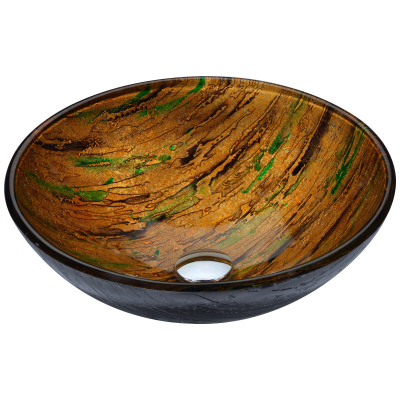 Nile Series 17 in. Bathroom Vessel Sink with Scratch-Tough and Stain-Resistant Non-Porous Surface in Brown Glass