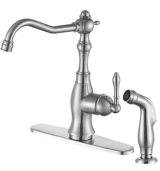 Highland Single-Handle Standard Kitchen Faucet with Side Sprayer in Brushed Nickel