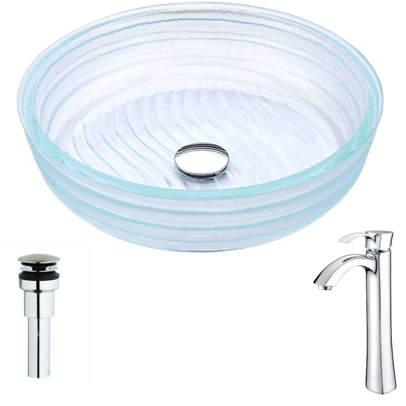 Canta Series Deco-Glass Vessel Sink in Lustrous Translucent Crystal with Harmony Faucet in Chrome