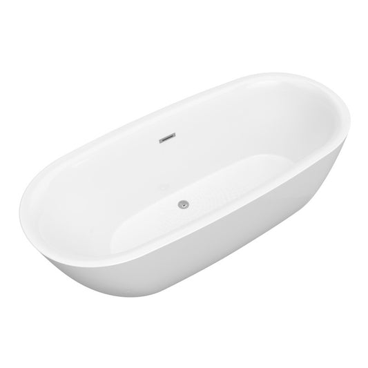 FT-AZ411-59 - Britt Series 59 in. x 30 in. Flat Bottom Acrylic Freestanding Soaking Bathtub with Center Drain in Glossy White