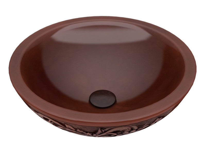 Theban 16 in. Handmade Vessel Sink in Polished Antique Copper with Floral Design Exterior