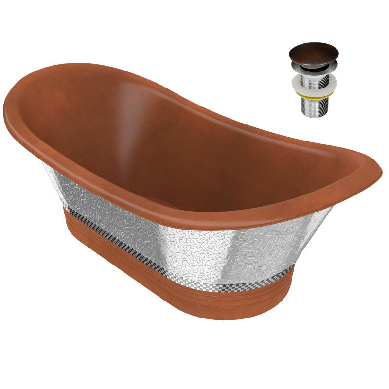 BT-003 - Theodosius 68 in. Handmade Copper Double Slipper Flatbottom Non-Whirlpool Bathtub in Polished Antique Copper