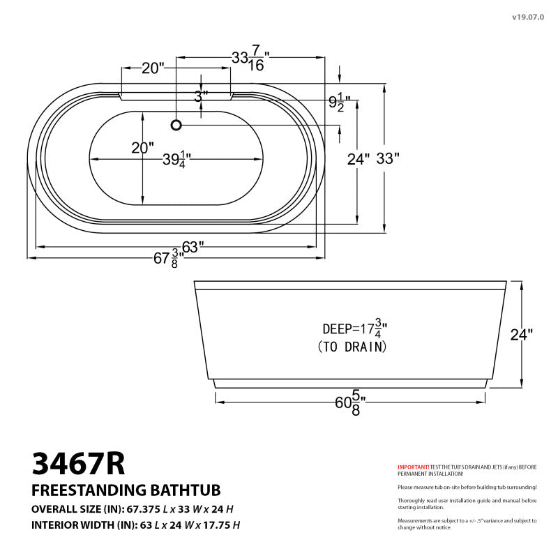 Atlantis Whirlpools Royale 34 x 67 Oval Freestanding Air & Whirlpool Water Jetted Bathtub