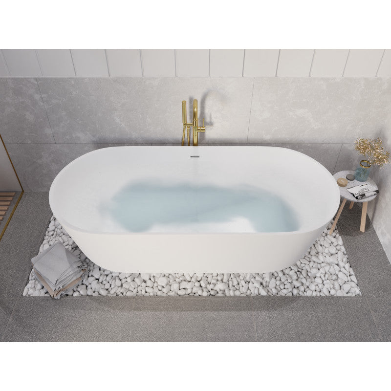 Sabbia 5.9 ft. Solid Surface Center Drain Freestanding Bathtub in Matte White