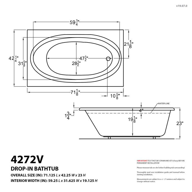 Atlantis Whirlpools Vogue 42 x 72 Rectangular Whirlpool Jetted Bathtub