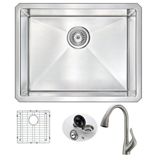 VANGUARD Undermount 23 in. Single Bowl Kitchen Sink with Accent Faucet in Brushed Nickel