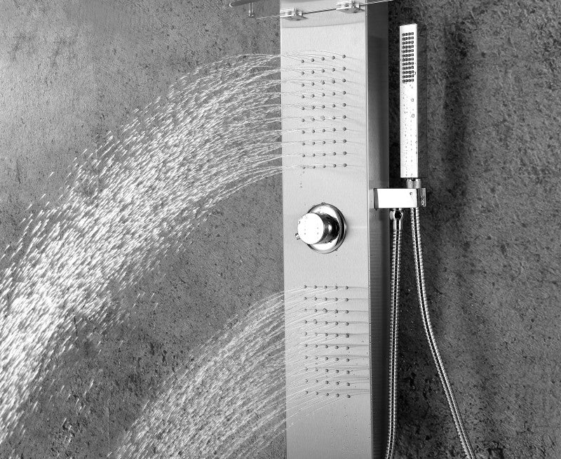 Pioneer 44 in. Full Body Shower Panel with Heavy Rain Shower and Spray Wand in Brushed Steel