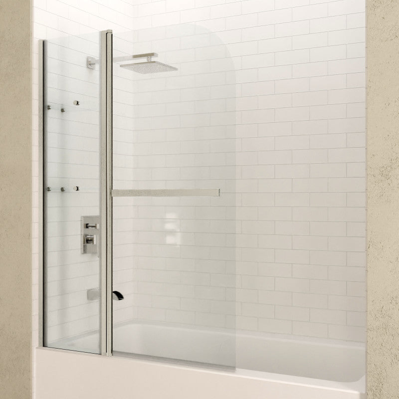 Galleon 48 in. x 58 in. Frameless Tub Door with TSUNAMI GUARD in Brushed Nickel