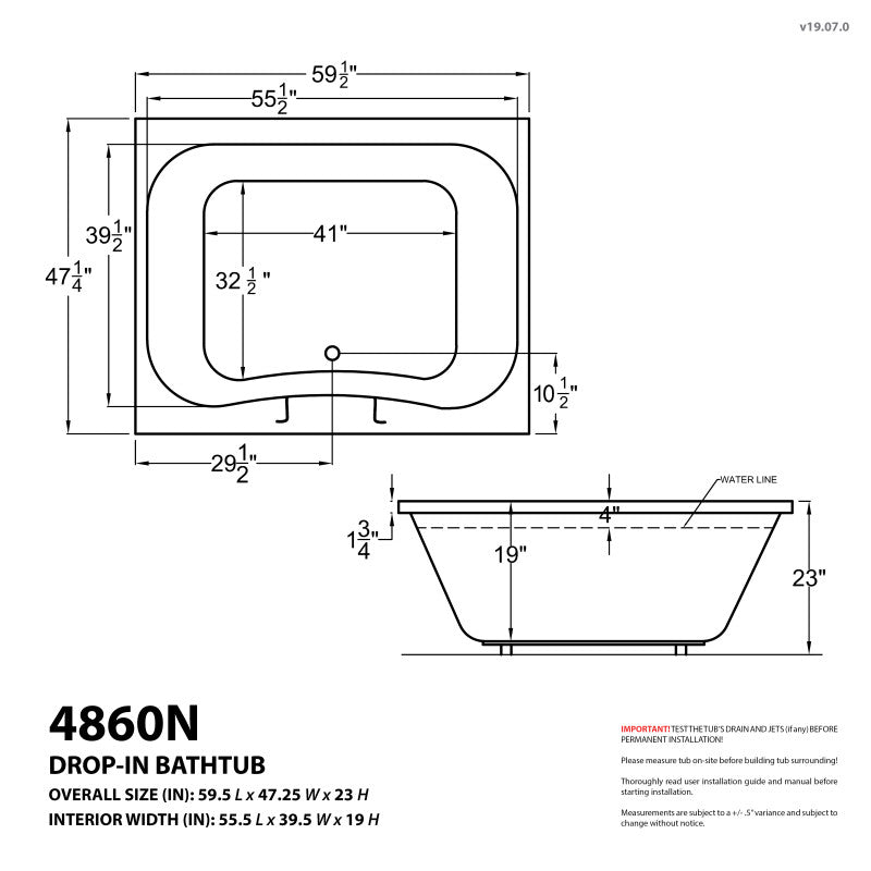 Atlantis Whirlpools Neptune 48 x 60 Rectangular Whirlpool Jetted Bathtub