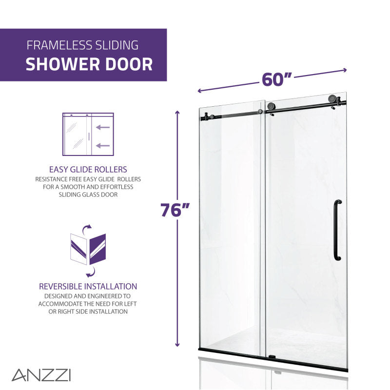 Madam Series 60 in. by 76 in. Frameless Sliding Shower Door in Chrome with Handle