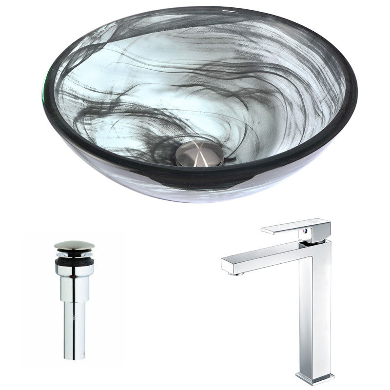 LSAZ054-096 - Mezzo Series Deco-Glass Vessel Sink in Slumber Wisp with Enti Faucet in Polished Chrome