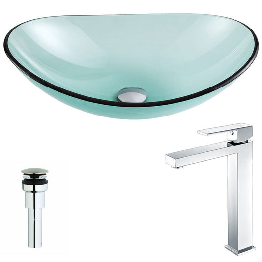 Major Series Deco-Glass Vessel Sink in Lustrous Green with Enti Faucet in Chrome