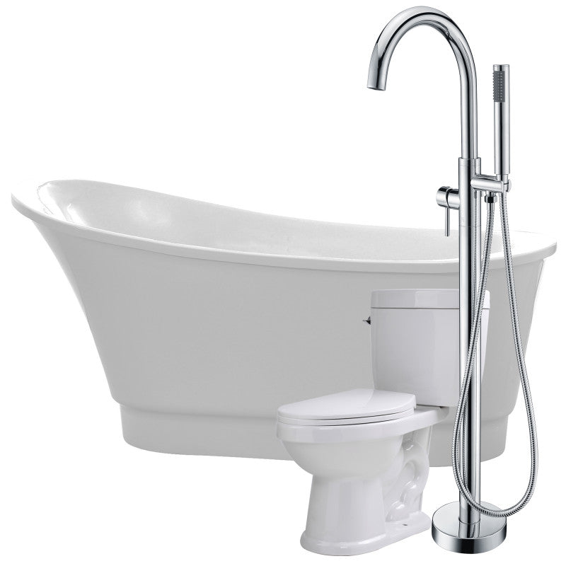 Prima 67 in. Acrylic Flatbottom Non-Whirlpool Bathtub with Kros Faucet and Talos 1.6 GPF Toilet