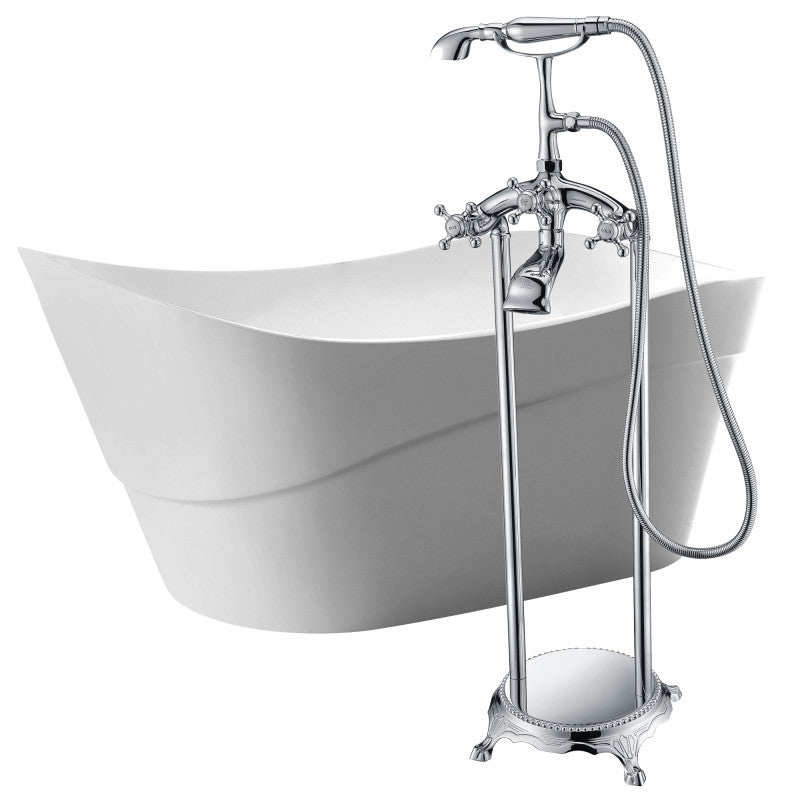 FTAZ094-0052C - Kahl 67 in. Acrylic Flatbottom Non-Whirlpool Bathtub in White with Tugela Faucet in Polished Chrome