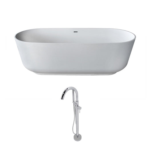 FT511-0025 - Sabbia 5.9 ft. Solid Surface Classic Soaking Bathtub in Matte White and Kros Faucet in Chrome