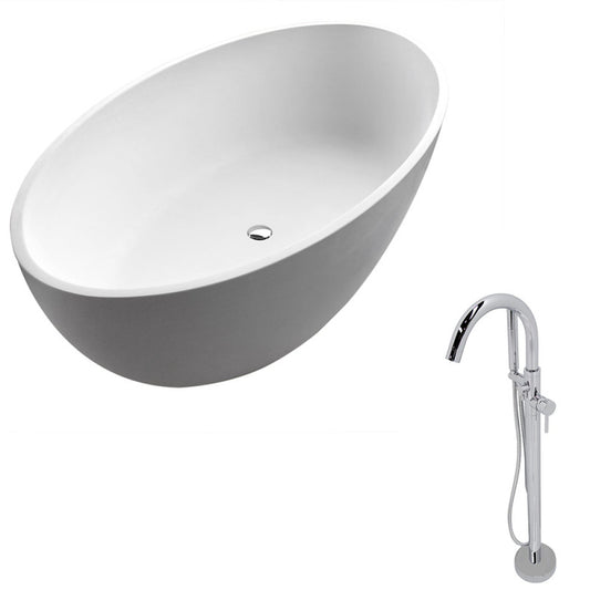 FT510-0025 - Cestino 5.5 ft. Solid Surface Classic Soaking Bathtub in Matte White and Kros Faucet in Chrome