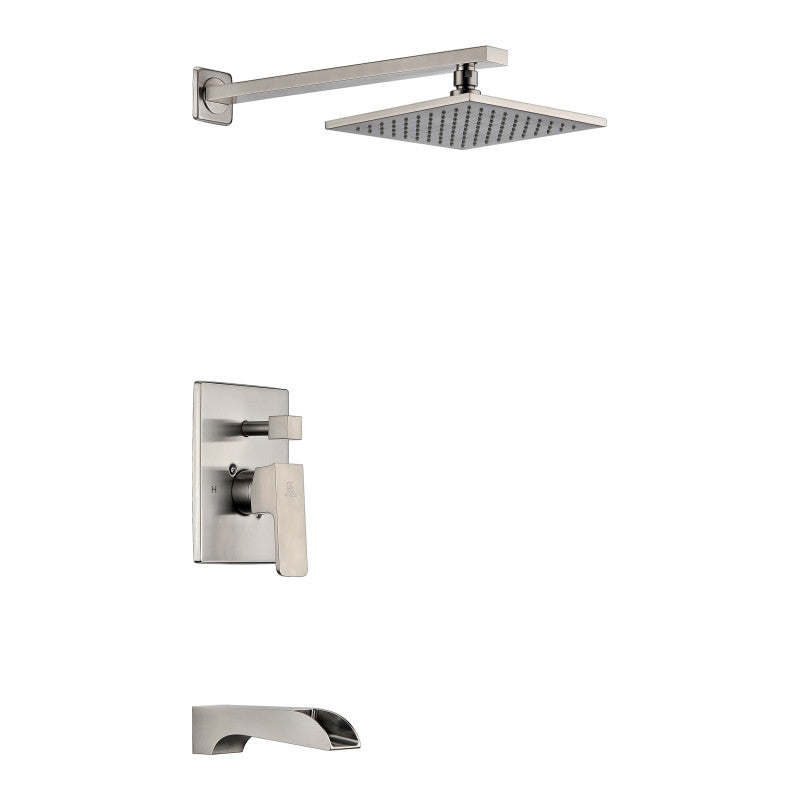 Mezzo Series Single Handle Wall Mounted Showerhead and Bath Faucet Set in Brushed Nickel