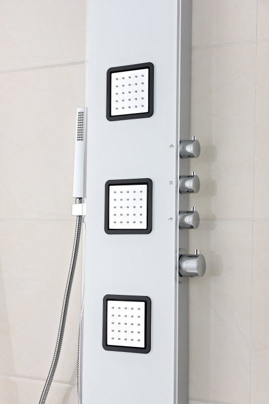 Leopard 60 in. 3-Jetted Full Body Shower Panel with Heavy Rain Shower and Spray Wand in White