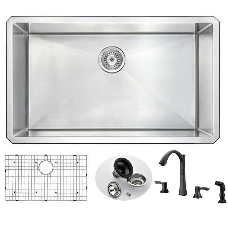 VANGUARD Undermount 32 in. Kitchen Sink with Soave Faucet in Oil Rubbed Bronze