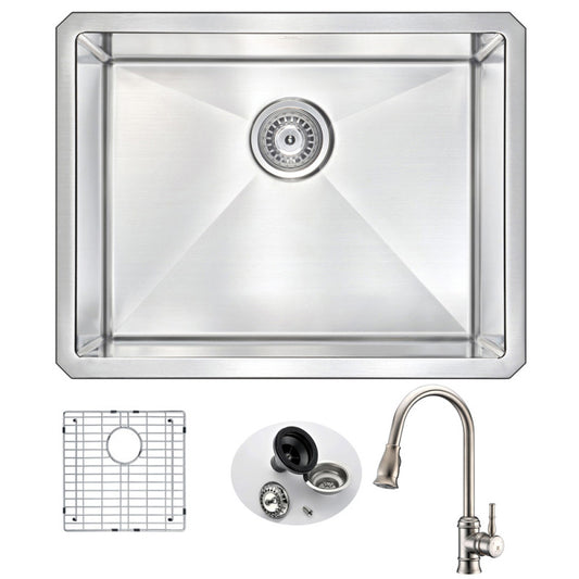 VANGUARD Undermount 23 in. Single Bowl Kitchen Sink with Sails Faucet in Brushed Nickel