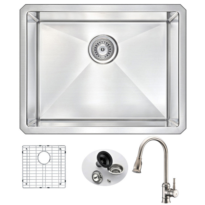 VANGUARD Undermount 23 in. Single Bowl Kitchen Sink with Sails Faucet in Brushed Nickel