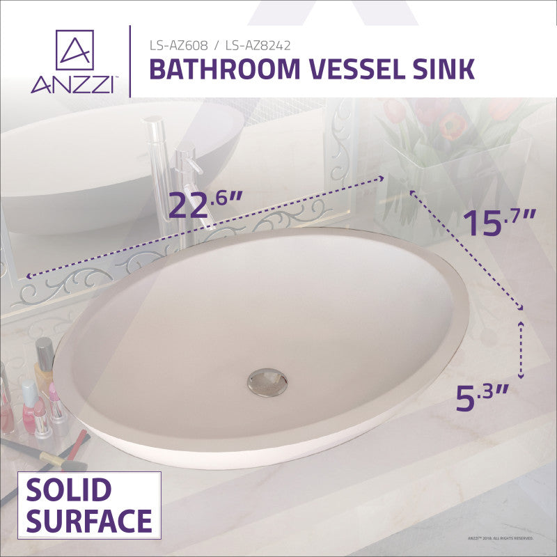 Maine 1-Piece Solid Surface Vessel Sink with Pop Up Drain in Matte White