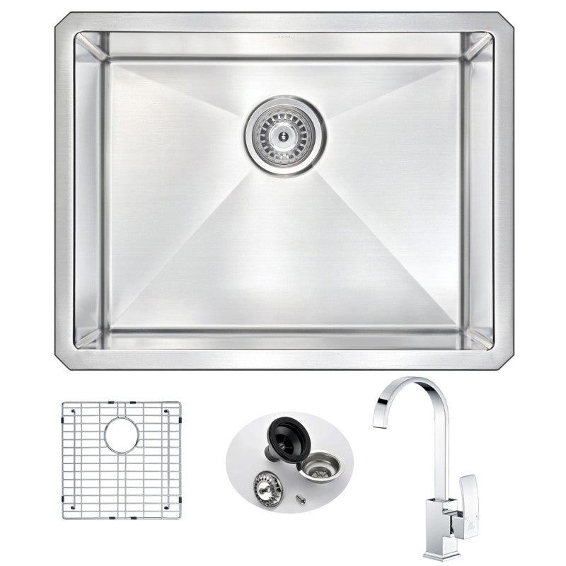 VANGUARD Undermount Stainless Steel 23 in. Single Bowl Kitchen Sink and Faucet Set with Opus Faucet in Polished Chrome