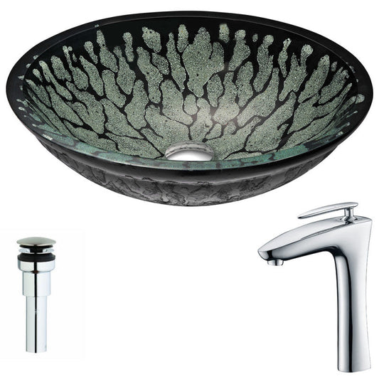 Bravo Series Deco-Glass Vessel Sink in Lustrous Black with Crown Faucet in Chrome