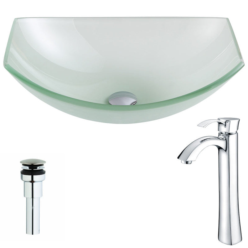 LSAZ085-095 - Pendant Series Deco-Glass Vessel Sink in Lustrous Frosted with Harmony Faucet in Chrome