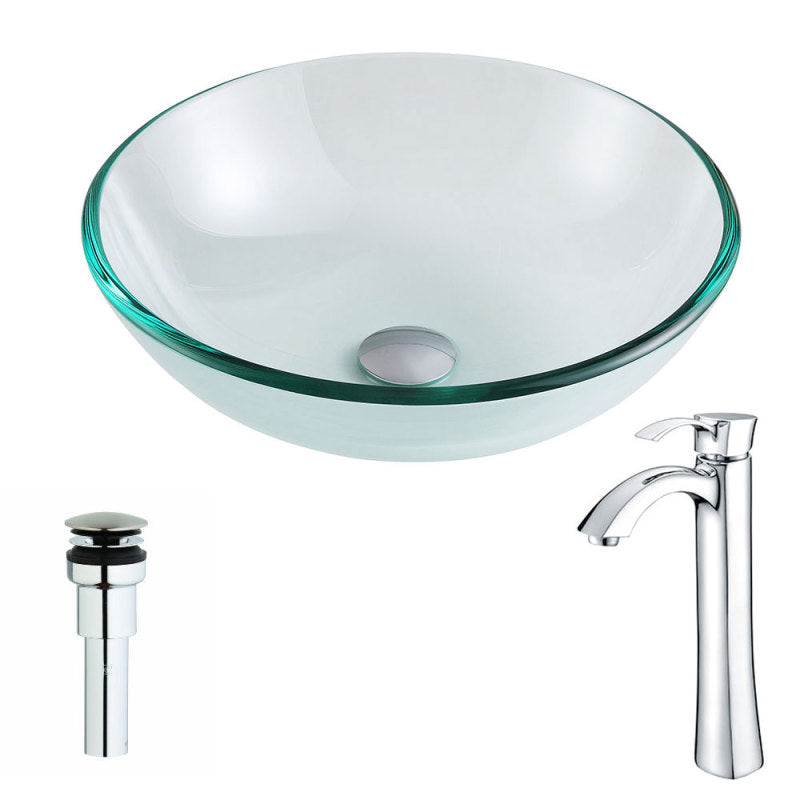 LSAZ087-095 - Etude Series Deco-Glass Vessel Sink in Lustrous Clear Finish with Harmony Faucet in Chrome