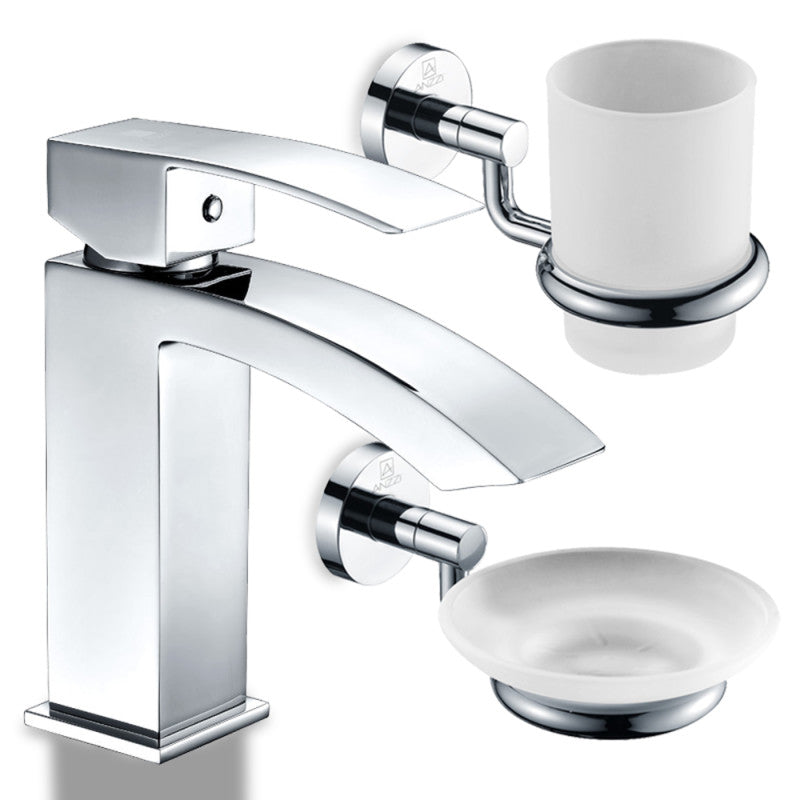 Revere Series Single Hole Single-Handle Low-Arc Bathroom Faucet in Polished Chrome with Soap Dish and Toothbrush Holder