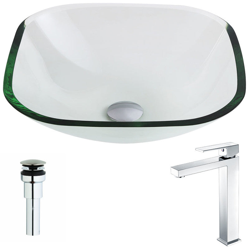 LSAZ074-096 - Cadenza Series Deco-Glass Vessel Sink in Lustrous Clear with Enti Faucet in Chrome