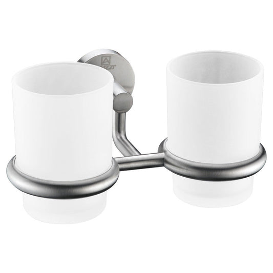 Caster Series 7.36 in. Double Toothbrush Holder in Brushed Nickel