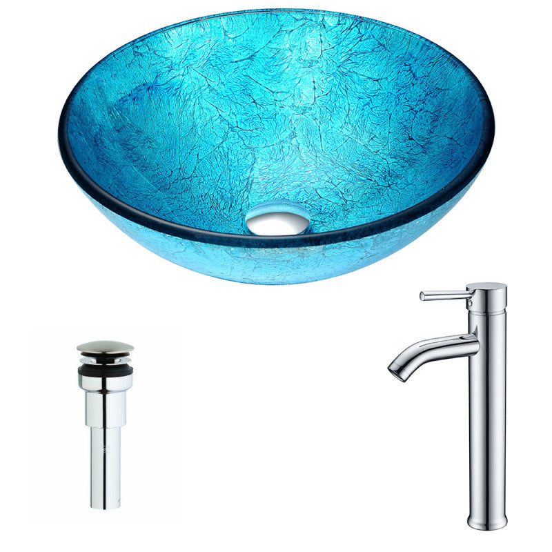 Accent Series Deco-Glass Vessel Sink in Blue Ice with Fann Faucet in Chrome